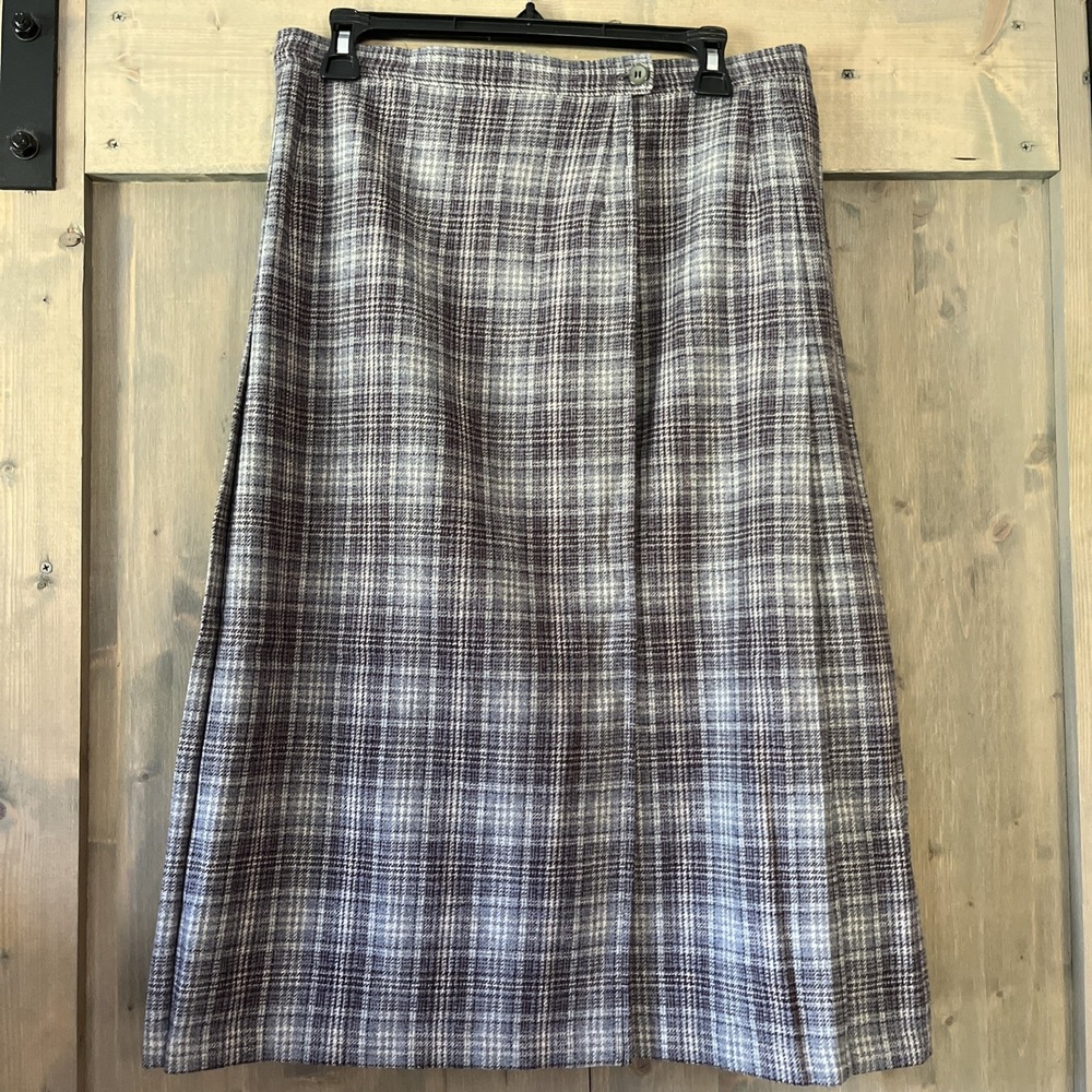 Vintage Pendleton Wrap Skirt Size 14 100% Virgin Wool Plaid Blue